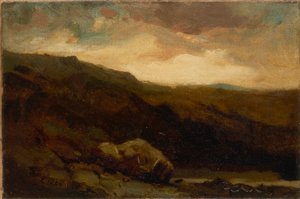 Sans titre (paysage montagneux avec rocher et ruisseau au premier plan) - Edward Mitchell Bannister