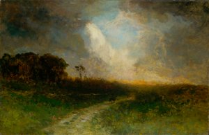 Paysage sans titre, homme à cheval - Edward Mitchell Bannister