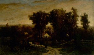 Femme sans titre avec du bétail et des moutons au crépuscule, n.d. - Edward Mitchell Bannister