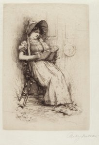 Sans titre (Jeune fille avec chapeau, sur une chaise, lisant) - Edward Percy Moran