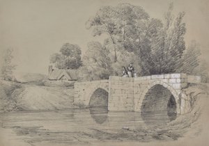 Paysage avec un pont et des personnages - Edward Pretty