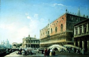 La Piazzetta, Venise, avec de nombreuses figures près du Palais des Doges