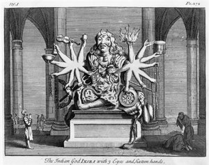 Le dieu indien Ixora avec 3 yeux et seize mains