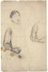Étude pour une fille debout avec le bras gauche levé avec des détails de son bras droit - Edward Stott