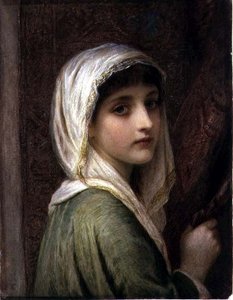 Fille avec un foulard blanc et or