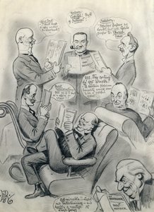 Le Bystander 1000e numéro, avec Lord Cave (1856-1928) Stanley Baldwin (1867-1947) Lord Salisbury (1861-1947) Herbert Asquith (1852-1928) et Winston Churchill (1874-1965) - Edward Tennyson Reed