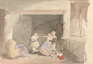 Intérieur avec mère et deux enfants