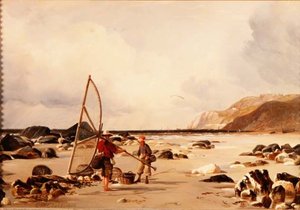 Pêcheurs de crevettes sur une plage - Edward William Cooke