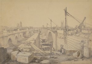 La construction du pont de Londres - Edward William Cooke