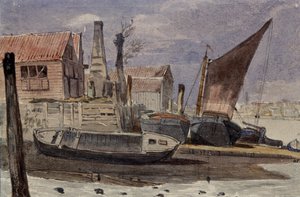 Battersea, la rive avec des bateaux - Edward attr. to Bragg