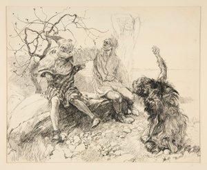 Caliban, Stephano et Trinculo (Ariel invisible), illustration pour Acte II, Scène ii, La Tempête - Edwin Austin Abbey