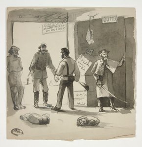 Croquis de guerre civile (recto) ; Homme regardant une peinture (verso) - Edwin Austin Abbey