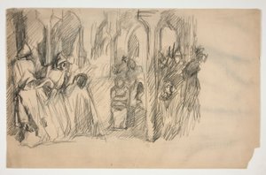 Étude de composition pour la série de fresques La Quête du Saint Graal à la bibliothèque publique de Boston