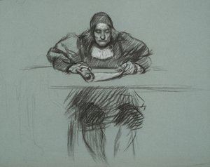 Figure pour le procès de la reine Katherine. greffier au bureau - Edwin Austin Abbey