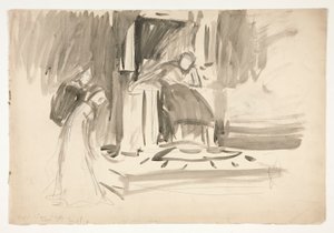 Figure sur un trône, flanquée de deux figures, croquis pour une pièce de Shakespeare non identifiée - Edwin Austin Abbey