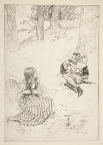 Bouffon et femme, croquis pour The Daffodil Song - Edwin Austin Abbey