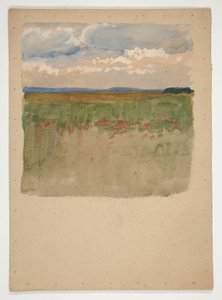Paysage avec champ, horizon, ciel