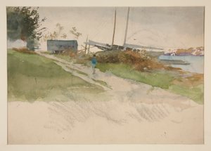 Paysage avec figure marchant le long d