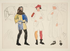 Costume en lin, costume de boulanger, gentleman : croquis de costume pour Henry Irving - Edwin Austin Abbey