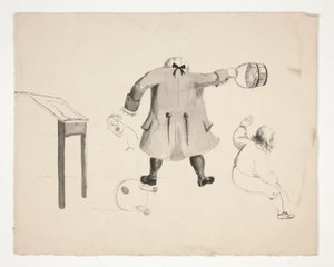 Homme balançant un seau vers deux garçons (recto); Deux hommes derrière un mur (verso)