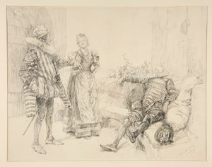 Maria, Sir Andrew et Toby, illustration pour Acte I, Scène iii, La Nuit des rois - Edwin Austin Abbey