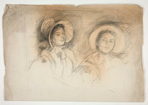 Croquis de deux jeunes femmes en bonnets (sujets non identifiés) - Edwin Austin Abbey