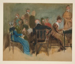 Croquis de femmes dans un intérieur - illustration non identifiée - Edwin Austin Abbey
