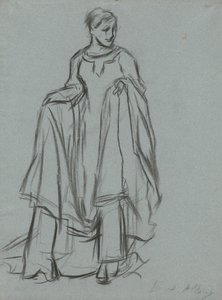 Étude pour une femme drapée, étude de figure pour La Quête du Saint Graal (série de 15 peintures pour la bibliothèque publique de Boston, achevée en 1901) - Edwin Austin Abbey