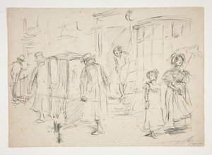 Étude de scène de rue avec chaise à porteurs - Edwin Austin Abbey