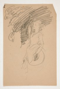 Étude de femme en costume du XVIIIe siècle tenant son chapeau