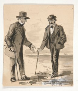 Deux hommes conversant sur le rivage - illustration non identifiée