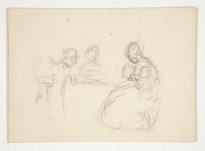 Illustration non identifiée - Étude de figures à une table. Homme assis au verso. - Edwin Austin Abbey