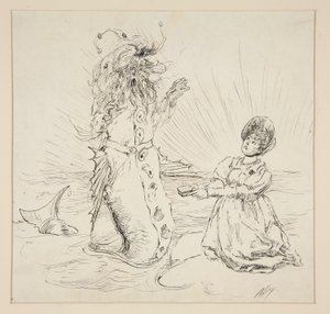 Femme et serpent sur la plage, esquisse pour The Lay of the Lobster - Edwin Austin Abbey