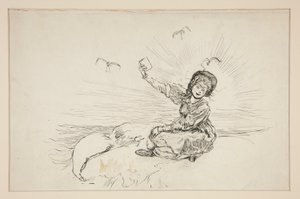 Femme sur la plage tenant un livre, esquisse pour The Lay of the Lobster - Edwin Austin Abbey