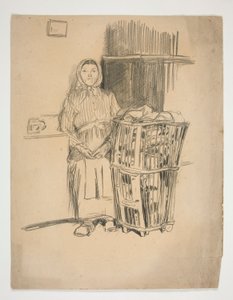 Femme avec panier à linge (?) - illustration non identifiée - Edwin Austin Abbey