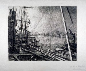 Pool de Londres depuis Rotherhithe, avec des navires au premier plan, vers 1890 - Edwin Edwards