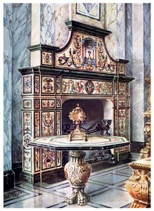 Cheminée et table en mosaïque florentine colorée, 1910