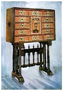 Cabinet Vargueno en châtaignier, ivoire et autres matériaux, 1910 - Edwin Foley