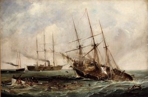 Destruction du vapeur confédéré Alabama par le cuirassé américain Kearsarge, 19 juin 1864 - Edwin Hayes