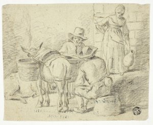 Hommes et ânes, femme à la cruche - Edwin Henry Landseer