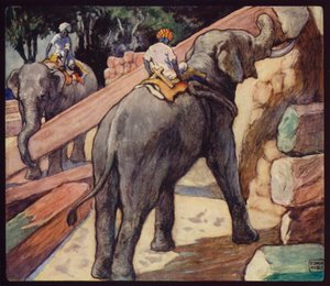 Éléphants empilant du teck