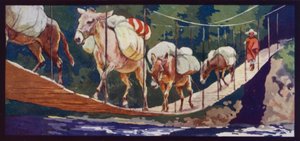 Mules traversant un pont