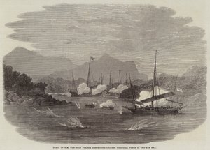 Bateaux du HM Gun-Boat Flamer détruisant des jonques pirates chinoises dans la baie de Cho-Kee - Edwin Weedon