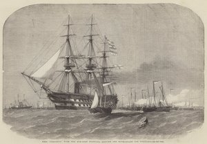HMS Colossus, avec la flottille de canonnières, quittant Motherbank pour Portland