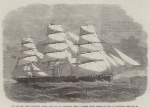 Le nouveau navire à vapeur à vis en fer Londres, construit pour le commerce australien par Messers Money Wigram and Sons, à Blackwall