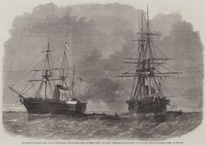 La saisie par le capitaine Wilks, du navire de guerre américain San Jacinto, de Messieurs Slidell et Mason, commissaires confédérés, à bord du paquebot britannique Trent