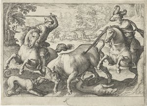 Paysage avec chasse aux taureaux
