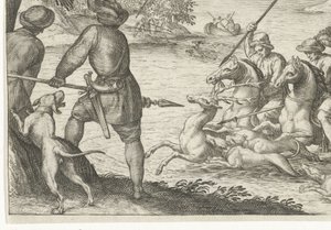 Paysage fluvial avec chasse au cerf