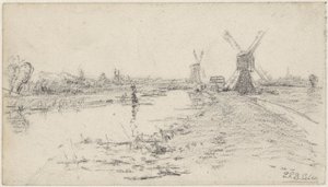 Paysage avec rivière et deux moulins