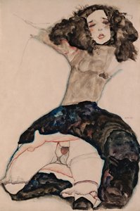 Fille aux cheveux noirs avec jupe relevée, 1911 - Egon Schiele